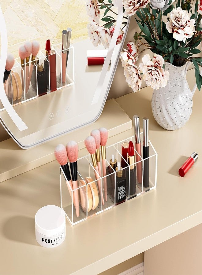 HOMANLY Clear Makeup Brush Holder Organizer - Acrylic Cosmetic Storage for Vanity Countertops, 3 Slots Each, Pack of 2 - Image 2