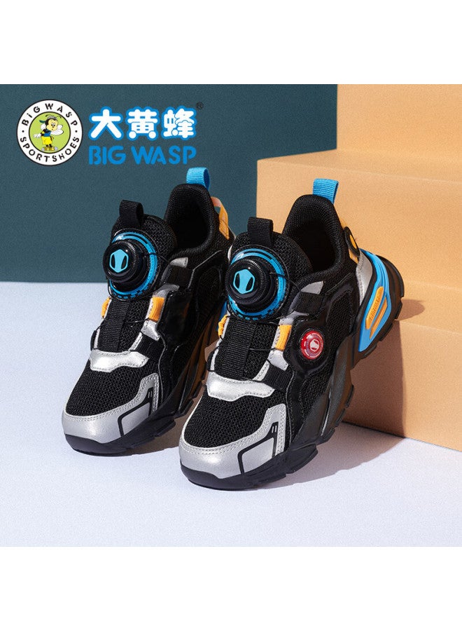 Big Wasp Children's Shoes, Boys' Sneakers, Rotary Buckle, Kids' Mesh Shoes, D1123318055, Black And Gray , Size 33