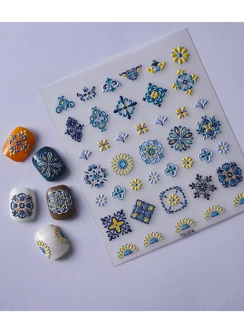 Goolsky Elegant Bohemia Design 5D Nail Stickers Nails Transfer Sliders Embosses Decals - Image 1