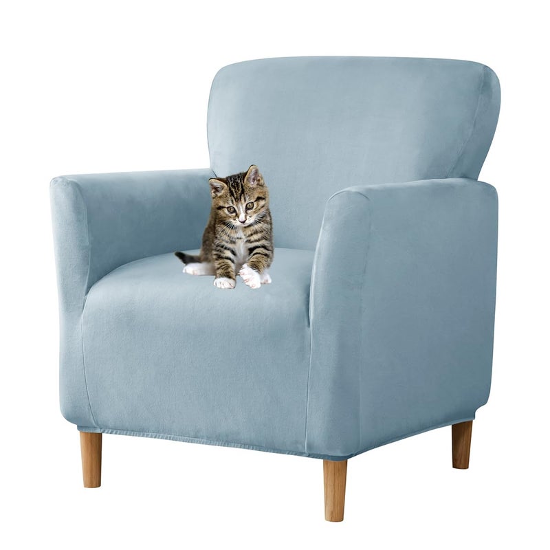 SONNACH Stretch Chair Covers with Arms 1-Piece Banquet Armchair Slipcover Velvet Mid Century Modern Armchair Slipcover Anti-Slip Furniture Protector for Living Room Friendly for Kids Pets (Baby Blue) - Image 1