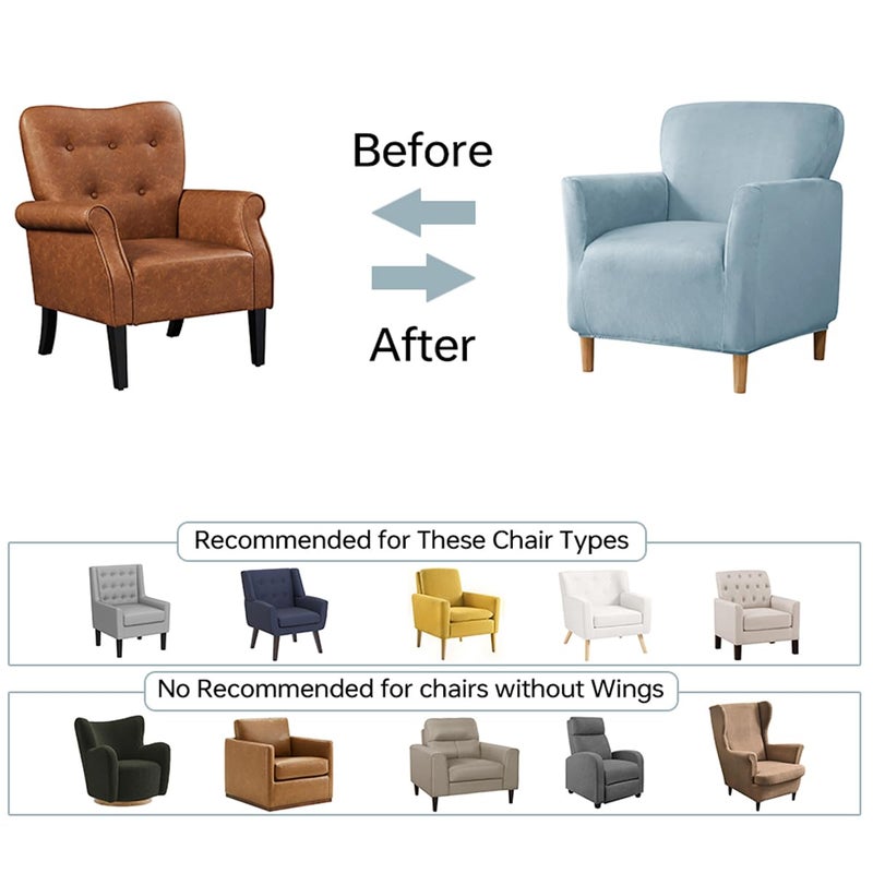 SONNACH Stretch Chair Covers with Arms 1-Piece Banquet Armchair Slipcover Velvet Mid Century Modern Armchair Slipcover Anti-Slip Furniture Protector for Living Room Friendly for Kids Pets (Baby Blue) - Image 4