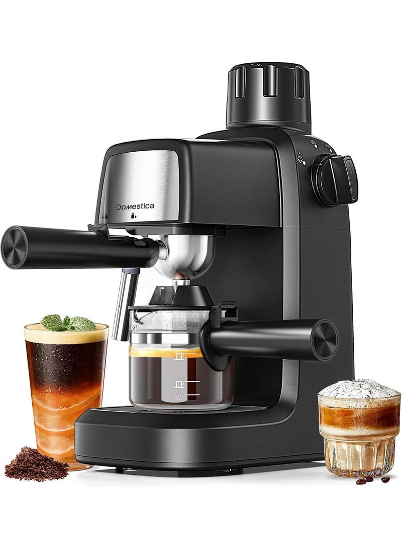 دوماستيكا ماكينة تحضير الإسبريسو Brewcraft بضغط 3.5 بار للاستخدام المنزلي | تقنية التحضير السريع Fastbrew، وظيفة التسخين المسبق، خافق حليب وعصا بخار | آلة إسبريسو | ماكينة قهوة بقدرة 800 واط لتحضير 4 أكواب من الكابتشينو واللاتيه والموكا – أسود - Image 1