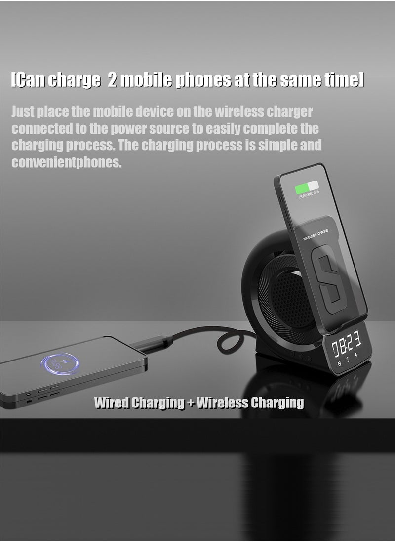Pretocter - Phone Stand Wireless Charging Station, Bluetooth Speaker Clock LED Alarm Clock Audio Wireless Charging All-in-one - Image 1