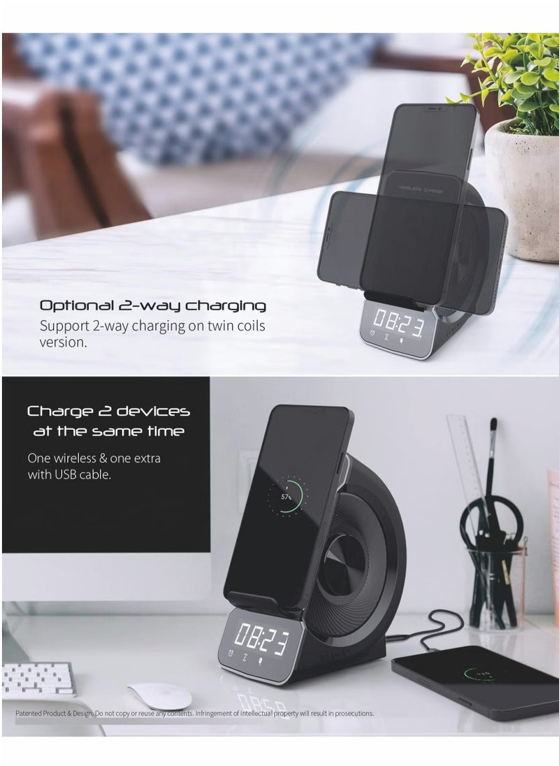 Pretocter - Phone Stand Wireless Charging Station, Bluetooth Speaker Clock LED Alarm Clock Audio Wireless Charging All-in-one - Image 1