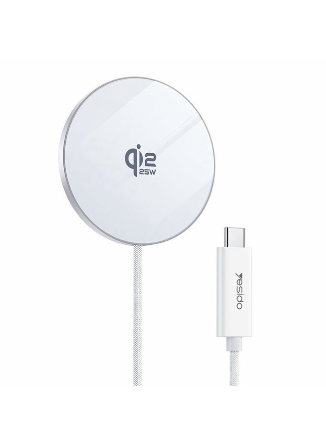 Yesido DS41 Qi2.2 25W Ultra-Thin 5mm Magnetic Wireless Charger Pad for iPhone 17 16 15 Series Aluminum Braided Cable White - 1 Piece - Image 1