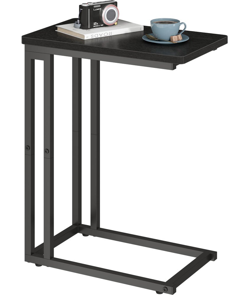 Yusong C Shaped End Table - Slide Under Sofa Couch Bed, Small Table for Small Spaces, Skinny Overbed, Coffee Drink Snack Table for Living Room, Black Oak - Image 1