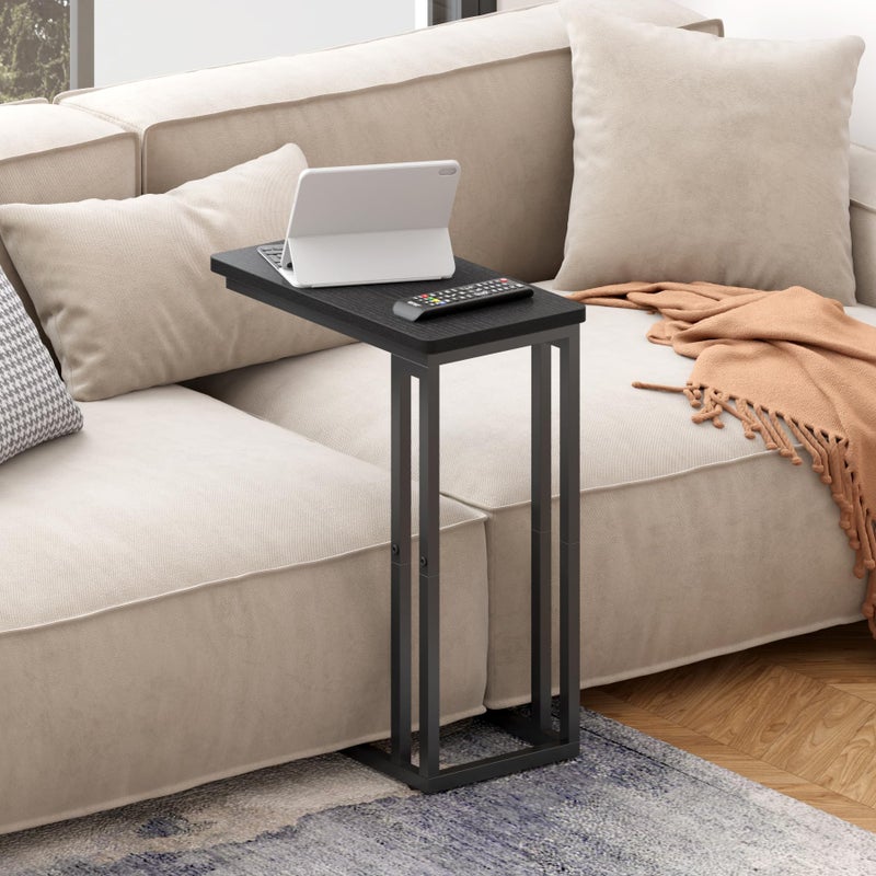Yusong C Shaped End Table - Slide Under Sofa Couch Bed, Small Table for Small Spaces, Skinny Overbed, Coffee Drink Snack Table for Living Room, Black Oak - Image 4