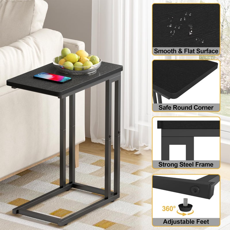 Yusong C Shaped End Table - Slide Under Sofa Couch Bed, Small Table for Small Spaces, Skinny Overbed, Coffee Drink Snack Table for Living Room, Black Oak - Image 5