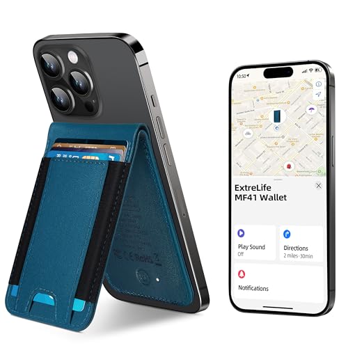 ExtreLife MagSafe Wallet Work with Apple Find My Magnetic Phone Wallet Stand for iPhone 171615141312 Series 8 Card Holder RFID Blocking Rechargeable Blue - Image 1