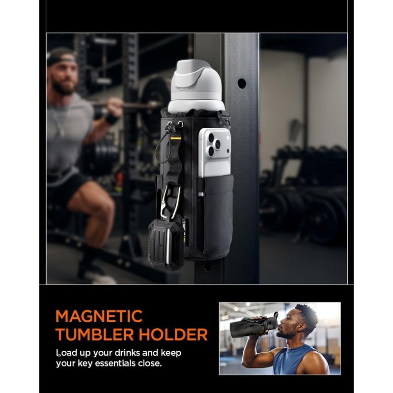 Gym Bag Tumbler Carrier Holder for 20oz40oz Water Bottle, Nylon Material, Black, Magnetic Closure + Molle System + Waterproof + Mobile Phone Pocket + Drawstring/Cord Lock + D-Ring Strap - Image 2