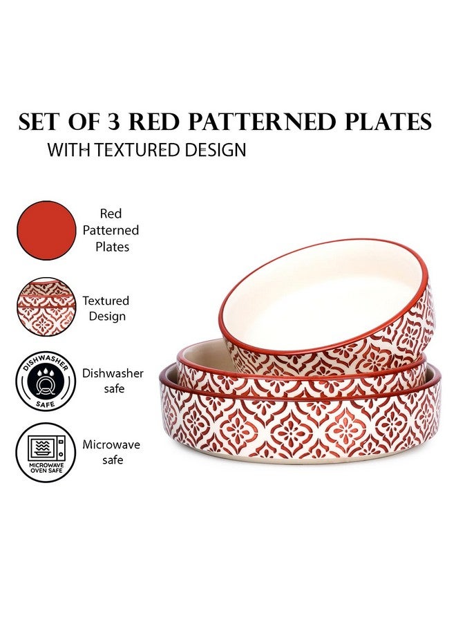 SEPARATE WAY Ceramic Flat Deep Serving Bowl Set of 3, Mix Size - 800ml, 600ml, and 500ml | Glossy Finish | Salad, Snack, Pasta Plates | Flat Bowl | Serving Plate | Mix Bowl Plates (Moroccan Red) - Image 3