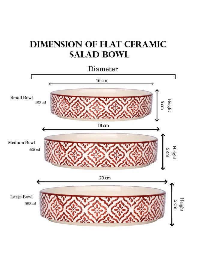 SEPARATE WAY Ceramic Flat Deep Serving Bowl Set of 3, Mix Size - 800ml, 600ml, and 500ml | Glossy Finish | Salad, Snack, Pasta Plates | Flat Bowl | Serving Plate | Mix Bowl Plates (Moroccan Red) - Image 5