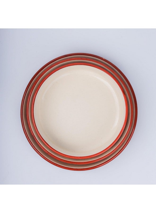 SEPARATE WAY Ceramic Flat Deep Serving Bowl Set of 3, Mix Size - 800ml, 600ml, and 500ml | Glossy Finish | Salad, Snack, Pasta Plates | Flat Bowl | Serving Plate | Mix Bowl Plates (Moroccan Red) - Image 4