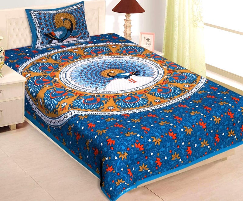 RajasthaniKart Pure Cotton 144 TC Single Size Bed Sheet with 1 Pillow Cover - Bedsheet for Single Bed (Green More, Single Bedsheets Cotton,211) - Image 1