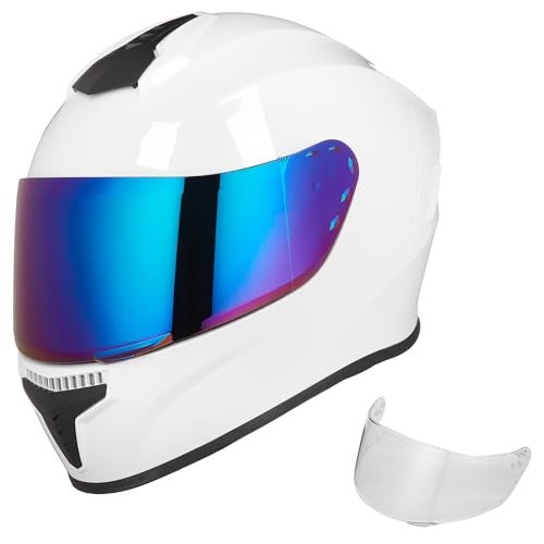 AUBOA Full Face Motorcycle Helmets for Adults Men and Women DOT Street Bike Racing Helmet with Extra Clear Visor Model MD813C White S - Image 1