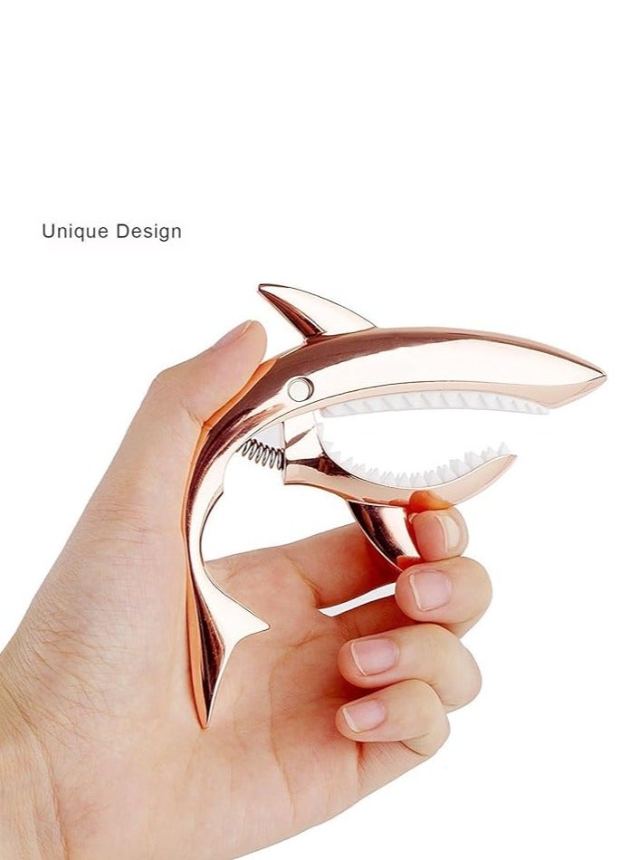 Shark Capo for Acoustic and Electric Guitar – Made of durable zinc alloy, this capo is designed for 6-string guitars, offering a comfortable grip, no fret buzz, and a stunning rose gold finish.