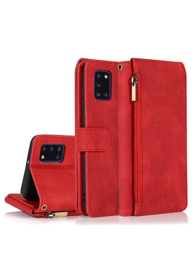 S-TOP Case For Samsung Galaxy A31 Skin-feel Crazy Horse Texture Zipper Wallet Bag Horizontal Flip Leather Case with Holder & Card Slots & Wallet & Lanyard - Image 1