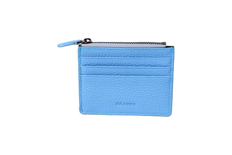 grande 3603 Genuine Leather Card Holder For Women and Men Slim Minimalist Small Zipper Wallet ICED BLUE - Image 2