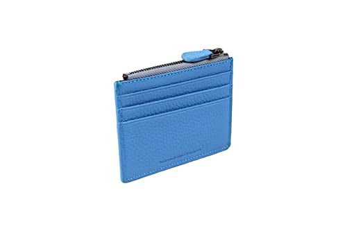 grande 3603 Genuine Leather Card Holder For Women and Men Slim Minimalist Small Zipper Wallet ICED BLUE - Image 3