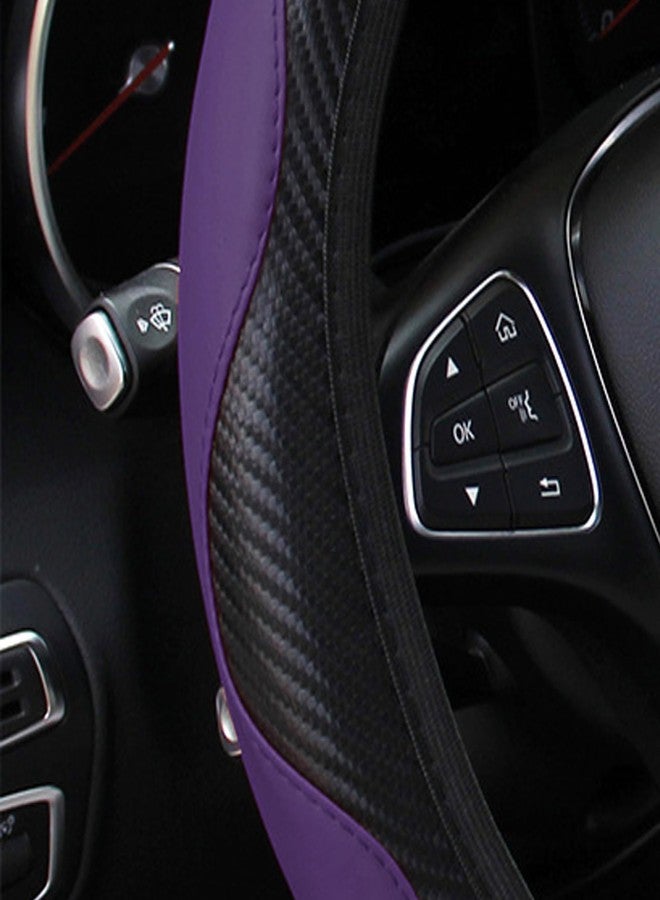 Couslcd Car Steering Wheel Cover, 15 inch Carbon Fiber Microfiber PU Leather Elastic Steering Wheel Protector for Men Women, Anti-Slip Breathable Car Interior Accessories for Most Cars (Purple) - Image 2