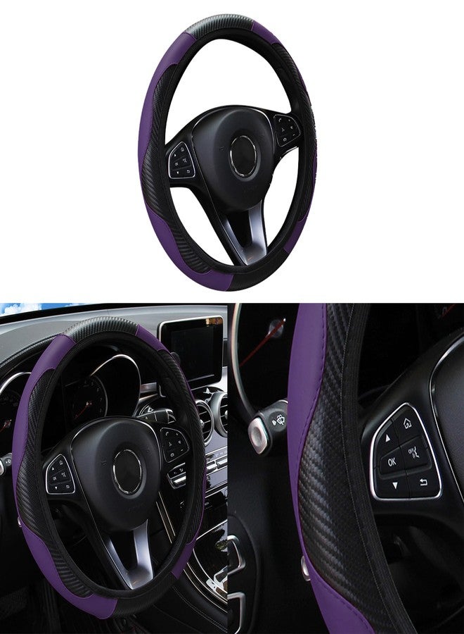 Couslcd Car Steering Wheel Cover, 15 inch Carbon Fiber Microfiber PU Leather Elastic Steering Wheel Protector for Men Women, Anti-Slip Breathable Car Interior Accessories for Most Cars (Purple) - Image 1