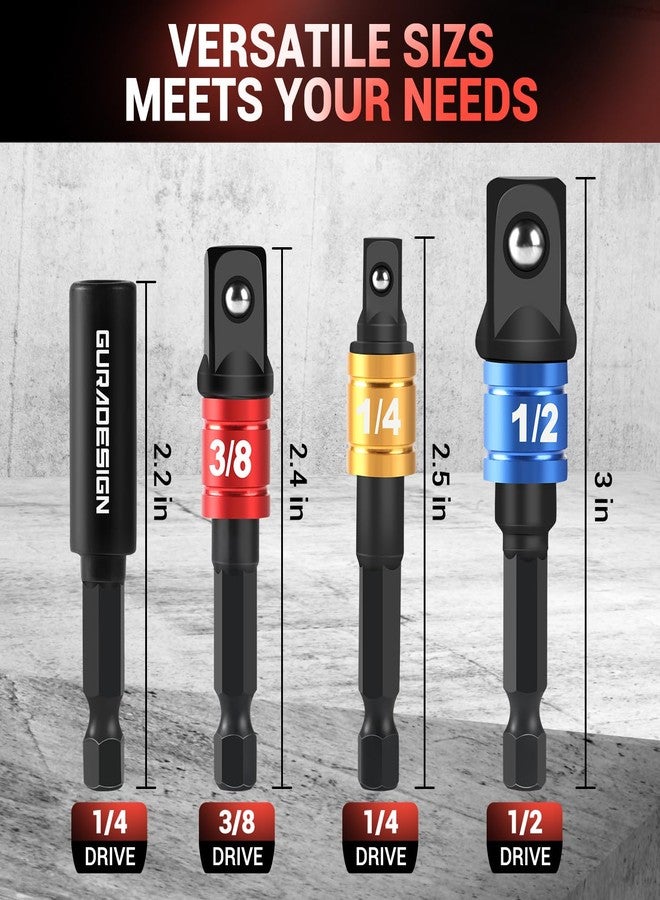 GURADESIGN 8-Piece Impact Socket Adapter Set for Drill, 1/4" 3/8" 1/2" Hex Shank Impact Driver Socket Adapter, Socket to Drill Adapter - Image 3