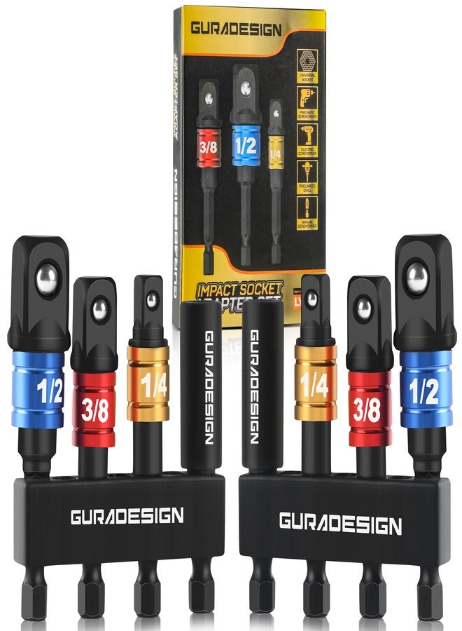 GURADESIGN 8-Piece Impact Socket Adapter Set for Drill, 1/4" 3/8" 1/2" Hex Shank Impact Driver Socket Adapter, Socket to Drill Adapter - Image 1