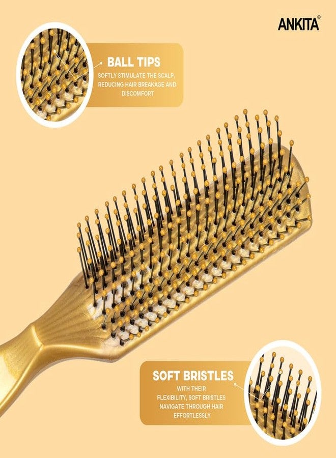 Ankita Flat Hair Brush |Hair Brush with Strong and Flexible Soft Bristles|For Grooming, Straightening, Smoothing, Detangling, Ideal for Men & Women| Gold Color (A3-G) - Image 4