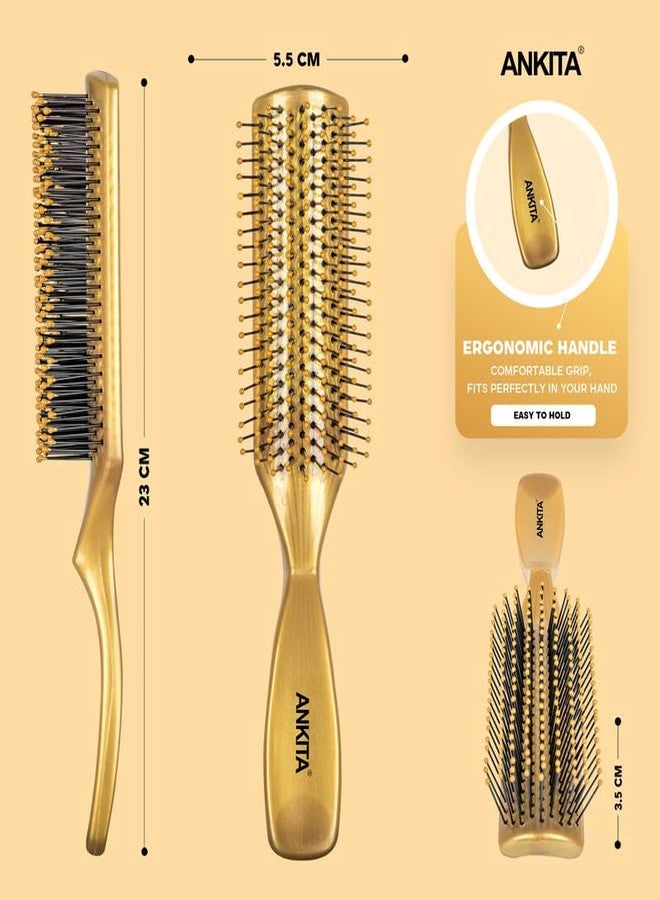 Ankita Flat Hair Brush |Hair Brush with Strong and Flexible Soft Bristles|For Grooming, Straightening, Smoothing, Detangling, Ideal for Men & Women| Gold Color (A3-G) - Image 3