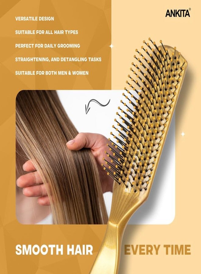 Ankita Flat Hair Brush |Hair Brush with Strong and Flexible Soft Bristles|For Grooming, Straightening, Smoothing, Detangling, Ideal for Men & Women| Gold Color (A3-G) - Image 5