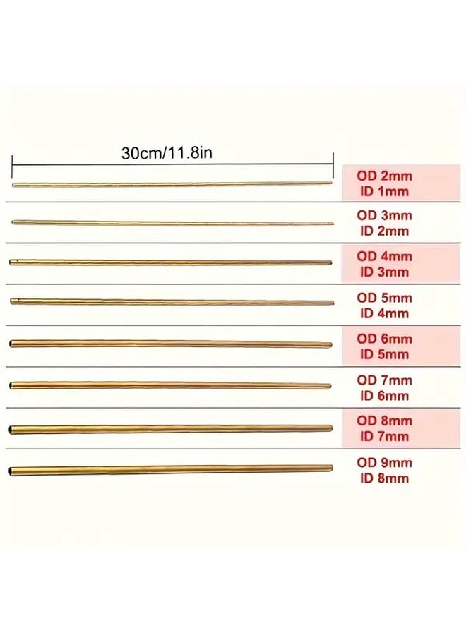 10Pcs Set Brass Tubes 2mm To 12mm OD 300mm Length 0.5mm Wall For Model Making - Image 2