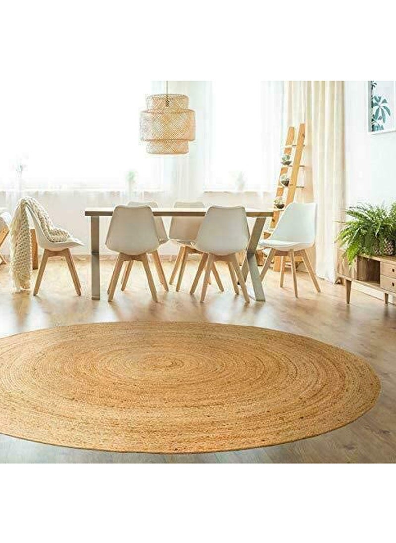 LINGWEI Natural Jute Round Handmade Reversible Carpet Area Rug Hand Braided Farmhouse Rug for Door Mat Floor and Area Décor  - Image 1
