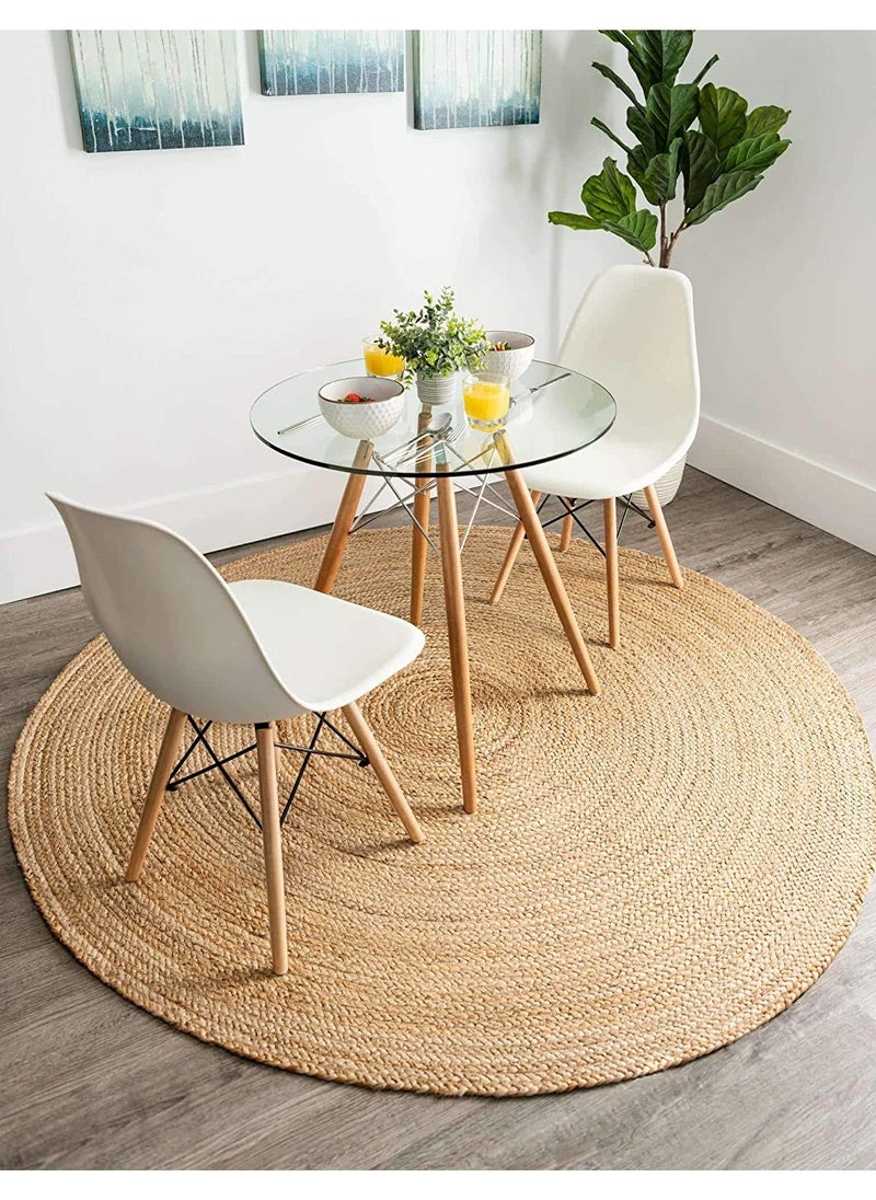 LINGWEI Natural Jute Round Handmade Reversible Carpet Area Rug Hand Braided Farmhouse Rug for Door Mat Floor and Area Décor  - Image 4