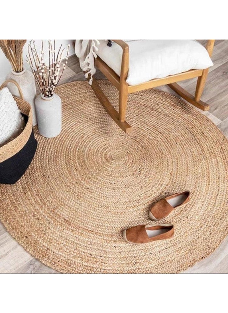 LINGWEI Natural Jute Round Handmade Reversible Carpet Area Rug Hand Braided Farmhouse Rug for Door Mat Floor and Area Décor  - Image 5