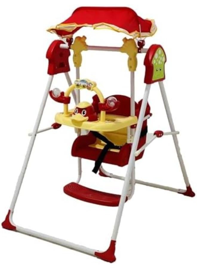 Fun Ride Musical Daizy Swing for Kids - Baby Swing with Stand and Metal Body Frame - Perfect for Indoor and Outdoor - for Boys and Girls of Age 6 Months and Above_Red