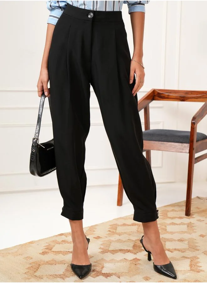 طوكيو توكيز Solid Mid Rise Pleated Tailored Crop Trousers