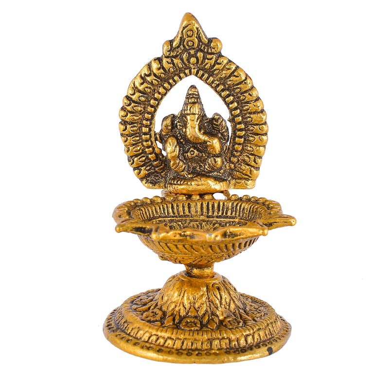 JAIPUR ACE Ganesh Idol - Lord Ganesha with Diya - Metal Hand Craved for Home Decorative Gift Puja Gifts Corporate (Ganesha Diya) - Image 2