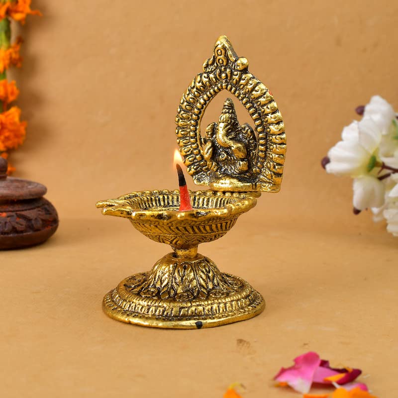 JAIPUR ACE Ganesh Idol - Lord Ganesha with Diya - Metal Hand Craved for Home Decorative Gift Puja Gifts Corporate (Ganesha Diya) - Image 1