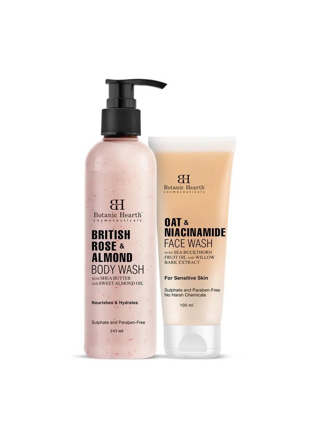 Botanic Hearth Botanic Hearth Oat & Niacinamide Face Wash and British Rose & Almond Body Wash (Pack of 2) for Men and Women  - Image 1
