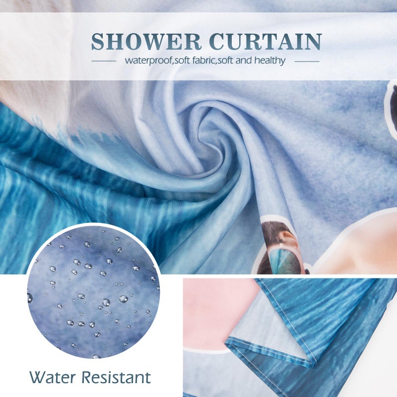 Aimego Funny Cat Shower Curtains for Bathroom - Cute Cool Ocean Cat with Weird Adults Beach UFO Fun Bath Shower Curtain Set with 12 Hooks for Adults Kids Bathroom Decor Accessories, 72"x72" - Image 4