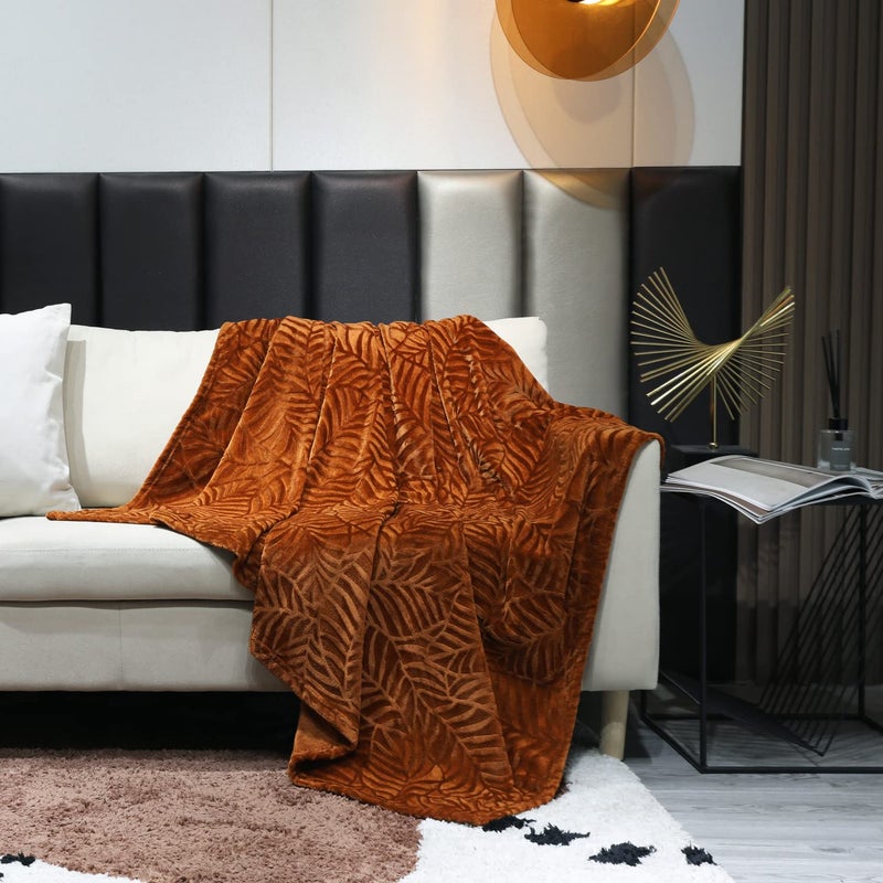 SOCHOW Super Soft Flannel Fleece Fall Throw Blanket, Lightweight Cozy Warm Leaves Textured Plush Blanket for Bed Couch Sofa, 50 x 60 Inches, Caramel - Image 3