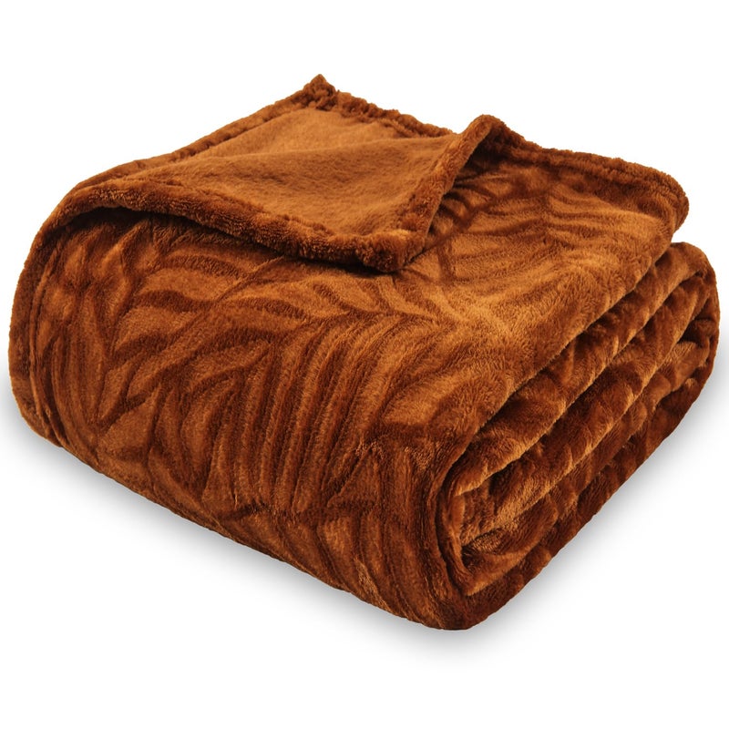 SOCHOW Super Soft Flannel Fleece Fall Throw Blanket, Lightweight Cozy Warm Leaves Textured Plush Blanket for Bed Couch Sofa, 50 x 60 Inches, Caramel - Image 1