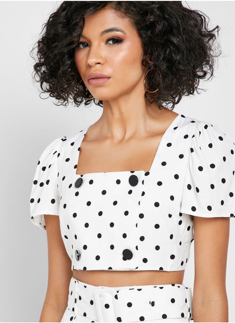 TOPSHOP Button Detail Dot Print Cropped Top  - Image 3