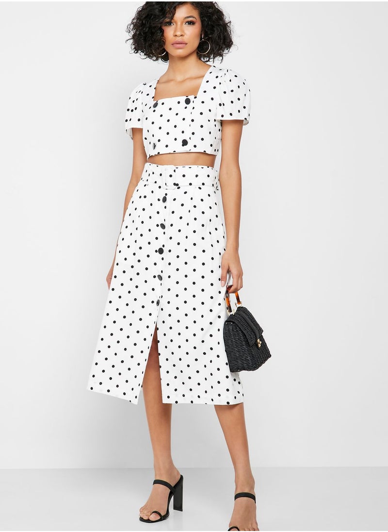 TOPSHOP Button Detail Dot Print Cropped Top  - Image 4