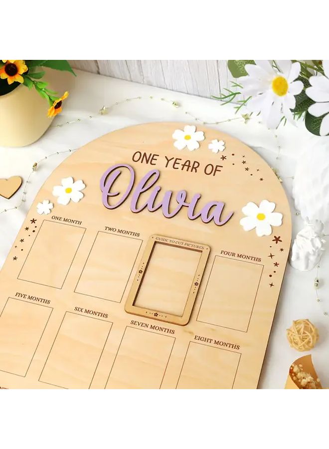Vintage Style Faux Wood 1st Birthday Milestone Collage Sign with Floral Pattern Twelve Month Layout - Image 5