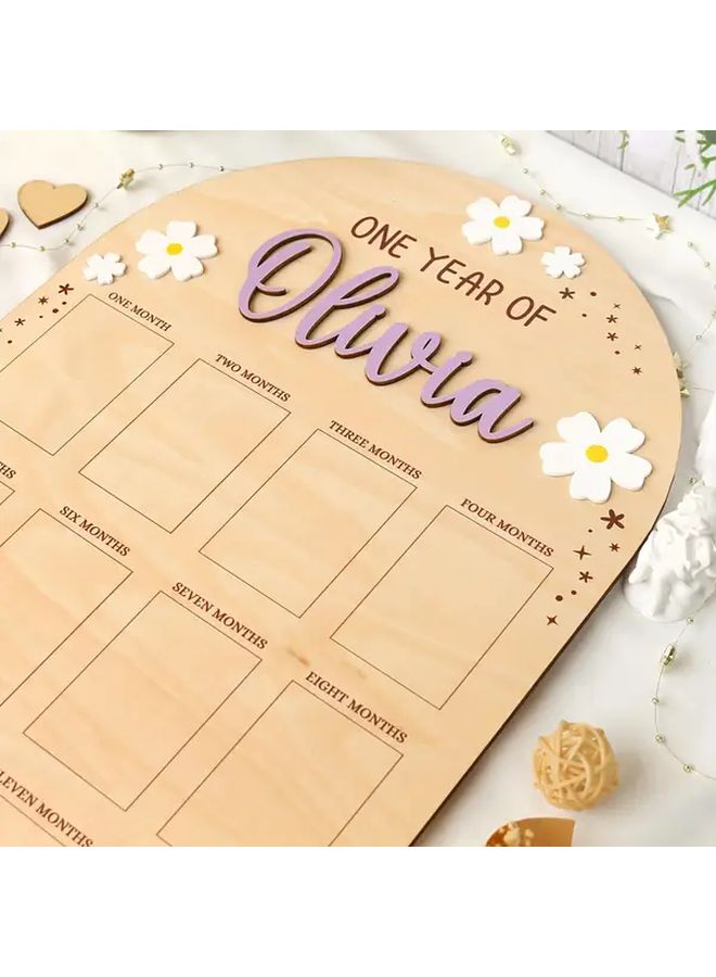 Vintage Style Faux Wood 1st Birthday Milestone Collage Sign with Floral Pattern Twelve Month Layout - Image 2
