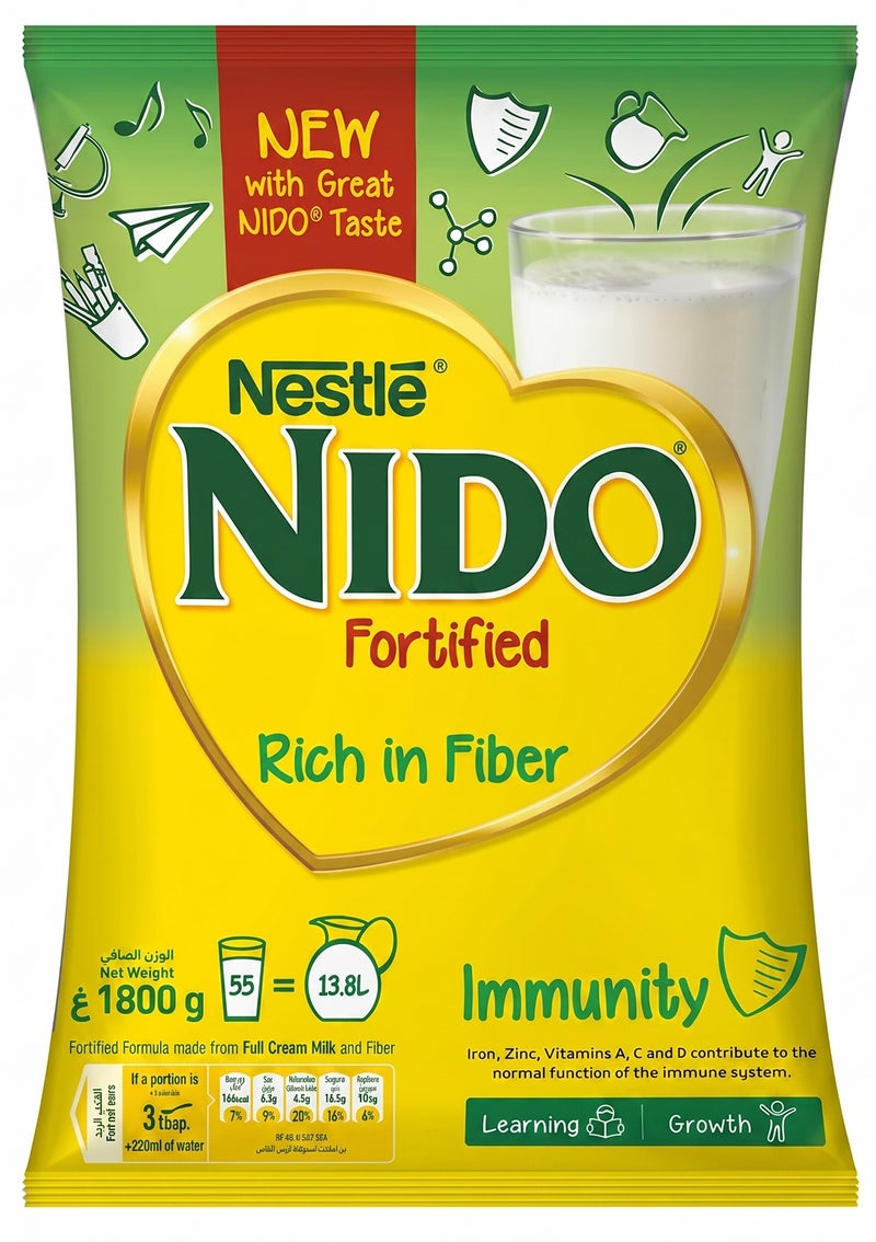 Nestle Nido Fortified Milk Powder Rich In Fiber Pouch 1800grams - Image 1