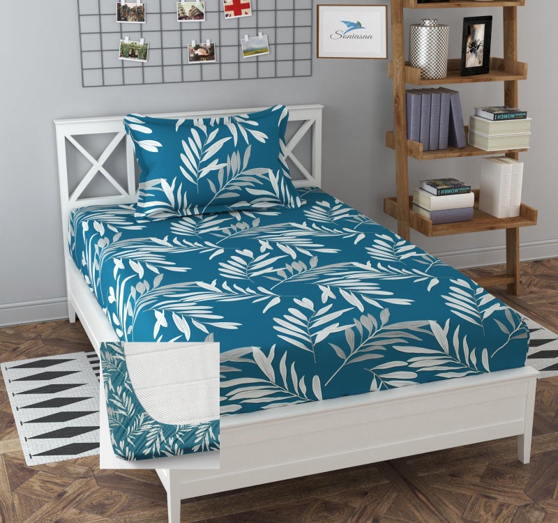 Soniasaa 308 TC Cotton Feel All Around Elastic Fitted Bedsheet, Elastic Fitted Bedsheet Single Size Bedsheet for Single Bed with 1 Pillow Cover, Size - 72 x 36 x 8 Inche Color - Image 1