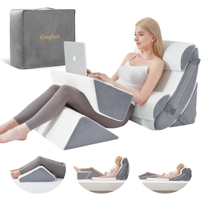 مجموعة وسائد سرير مائلة من كينغفن 6 قطع لدعم العظام للنوم من فوم الذاكرة وسادة مثلث قابلة للتنفس بعد الجراحة لتخفيف آلام الظهر والساقين أثناء الجلوس