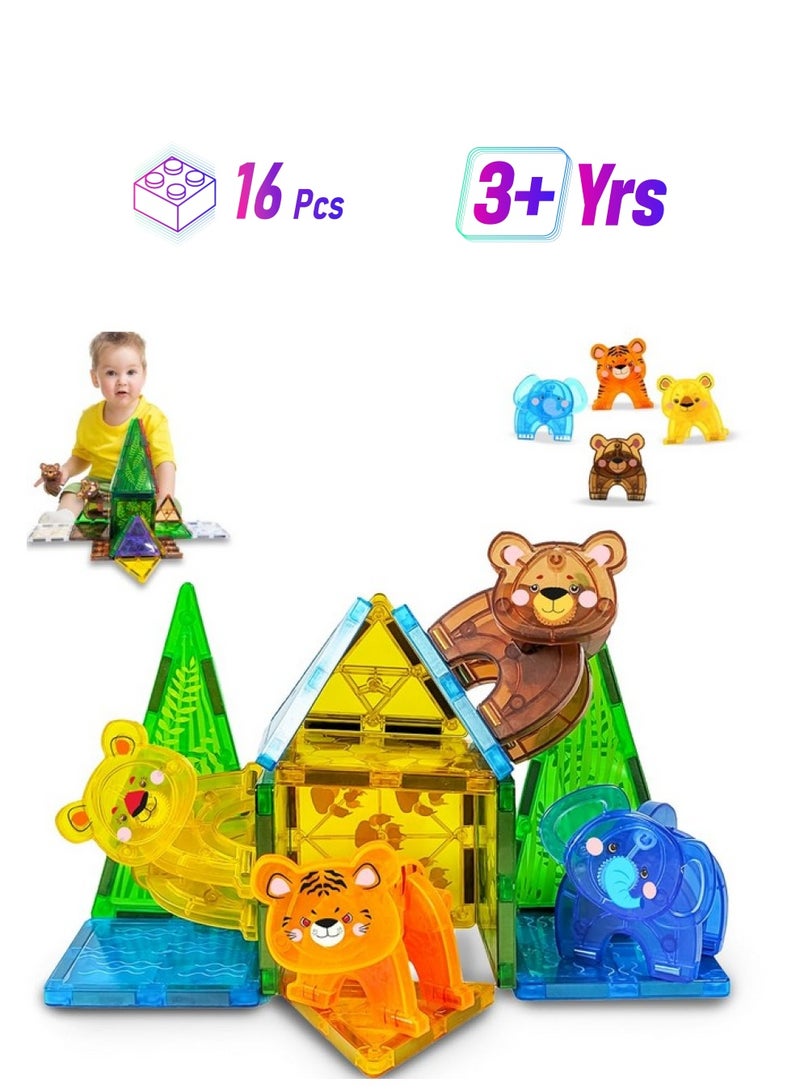 Wembley Wembley Magnetic Building Tiles Jungle Safari Construction Set for Kids STEM Learning Activities for Toddlers Forest Theme Educational Magnet Building Blocks Kids Ages 3+ Jungle Adventure-16 Pc  - Image 1